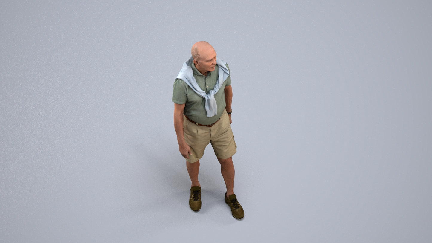 3D scanned senior man standing casual, photorealistic archviz people for Enscape and SketchUp, back view render