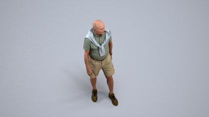 3D scanned senior man standing casual, photorealistic archviz people for Enscape and SketchUp, back view render