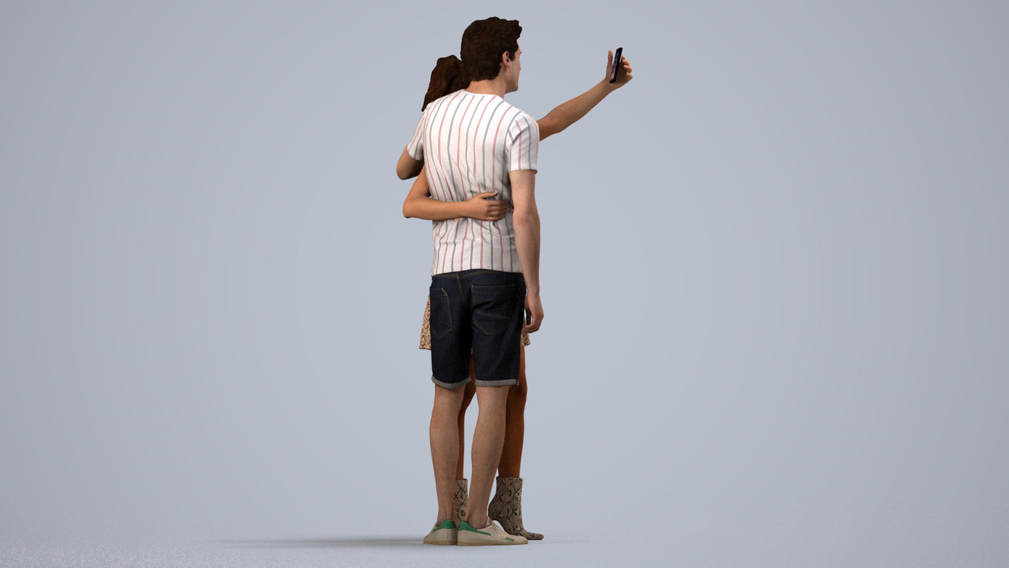 3D scanned woman couple casual, photorealistic archviz people for Enscape and SketchUp, side view render