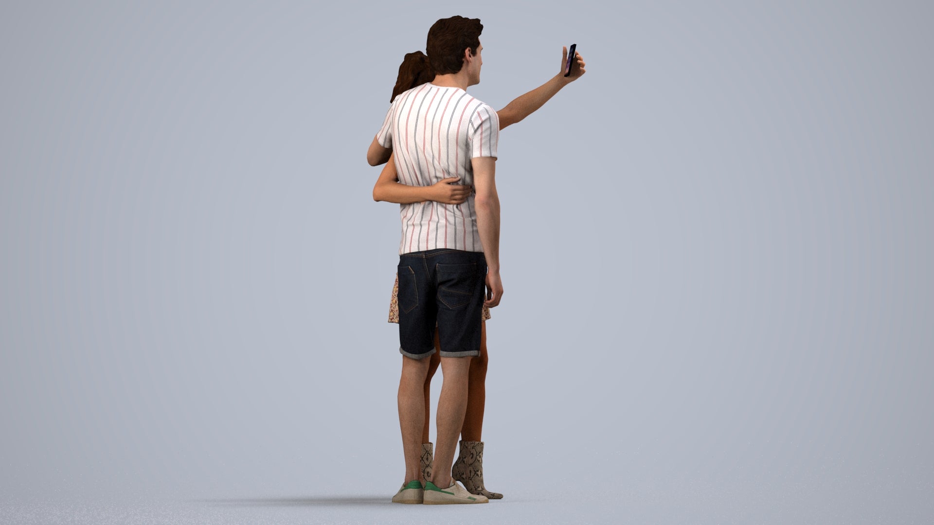 3D scanned woman couple casual, photorealistic archviz people for Enscape and SketchUp, side view render