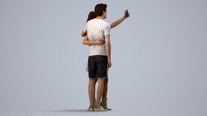 3D scanned woman couple casual, photorealistic archviz people for Enscape and SketchUp, side view render