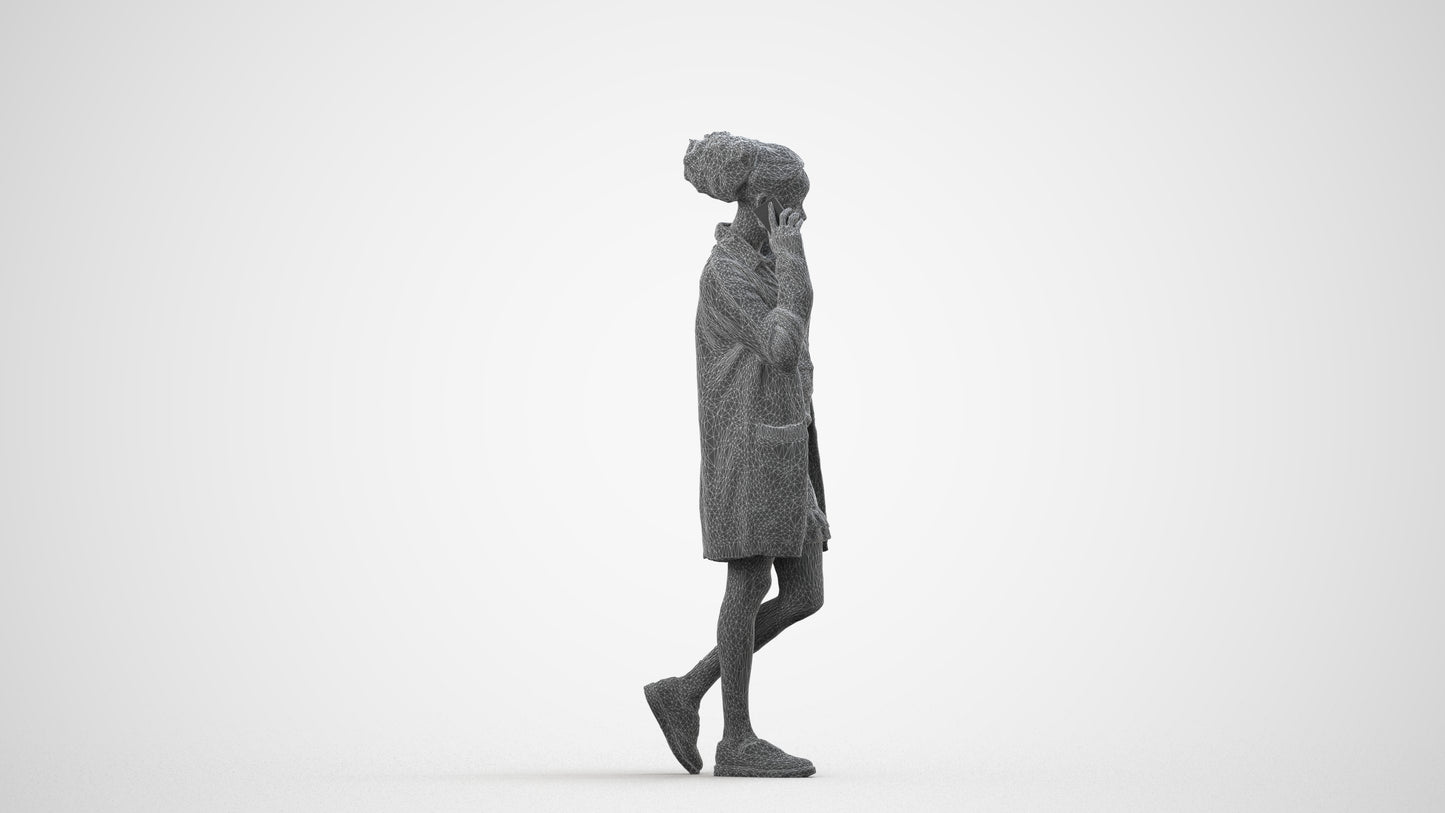 3D people model woman casual walking, scanned human for 3ds Max rendering, wireframe side view