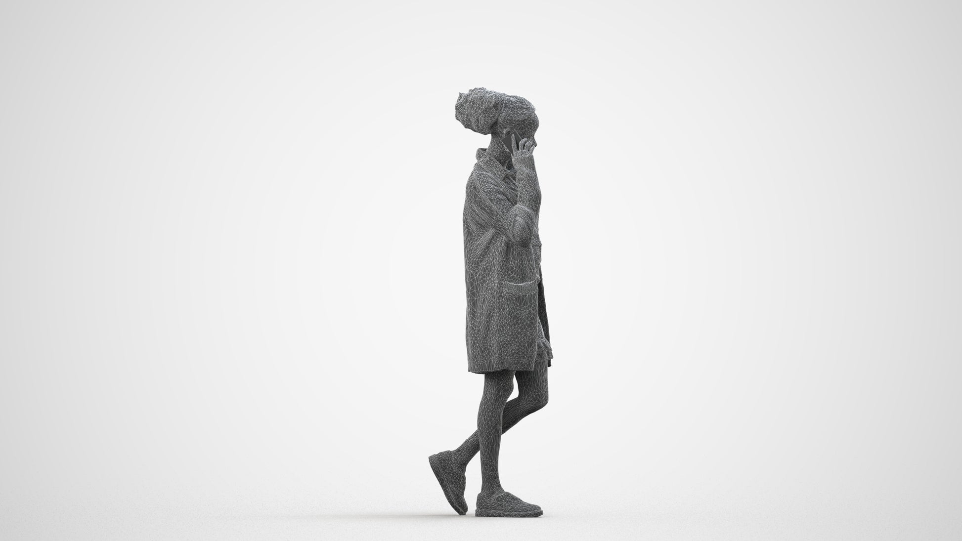 3D people model woman casual walking, scanned human for 3ds Max rendering, wireframe side view