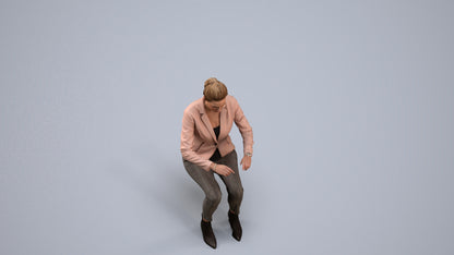 3D human model woman business, photogrammetry scanned person for archviz, back view render