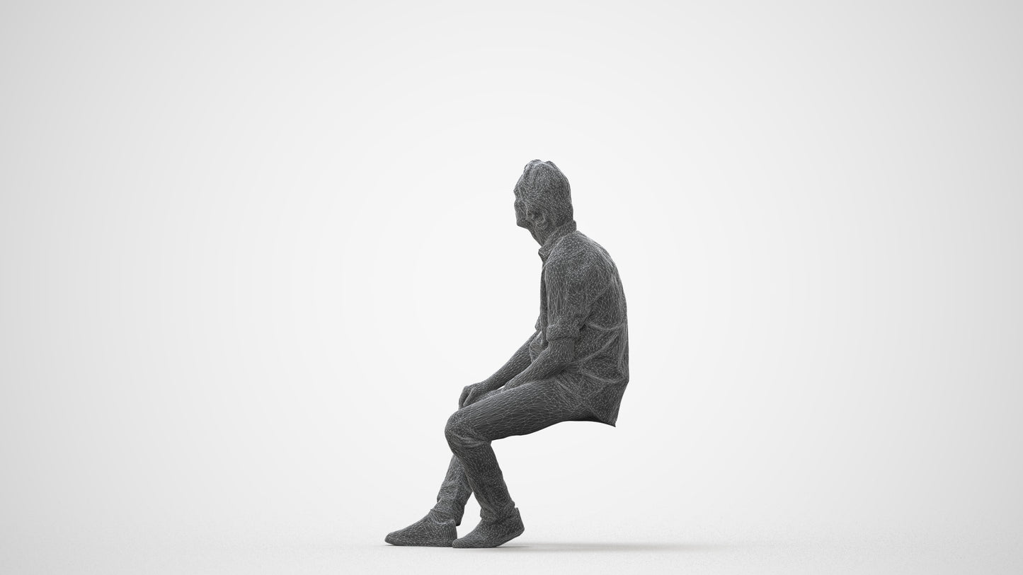 3D scanned man sitting casual, photorealistic archviz people for Enscape and SketchUp, square thumbnail