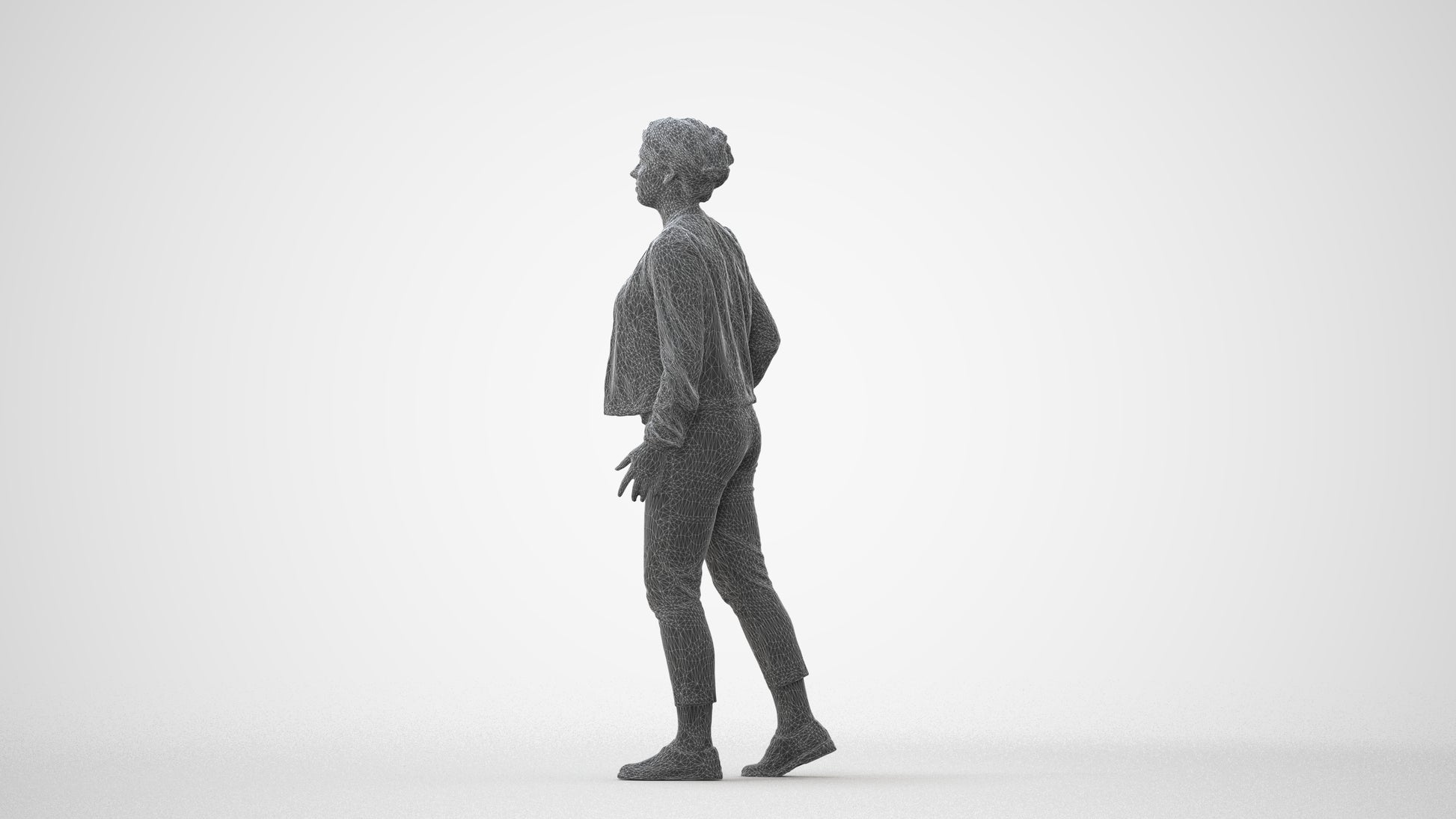 3D human model woman casual walking, photogrammetry scanned person for archviz, square thumbnail