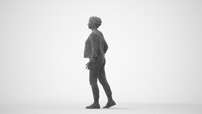 3D human model woman casual walking, photogrammetry scanned person for archviz, square thumbnail