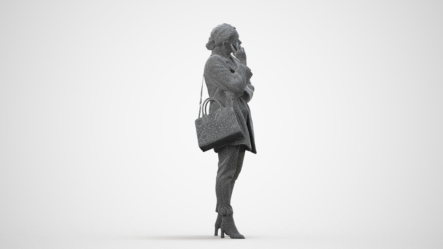 photogrammetry 3D woman business standing, realistic human model archviz FBX, wireframe side view