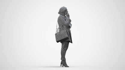 photogrammetry 3D woman business standing, realistic human model archviz FBX, wireframe side view