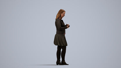 3D scanned woman standing casual, photorealistic archviz people for Enscape and SketchUp, side view render