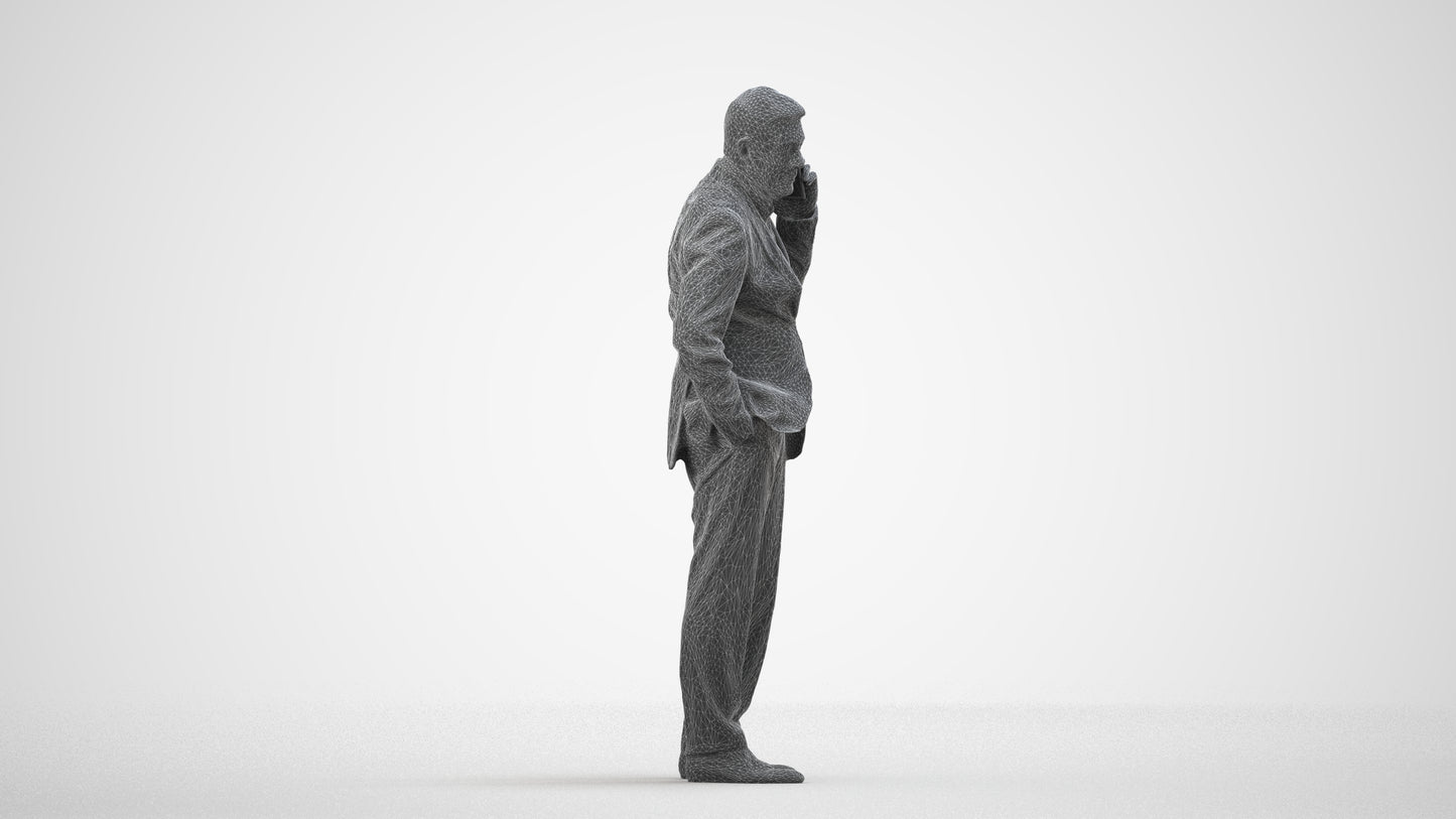 scanned 3D senior man business, photogrammetry people for Enscape and V-Ray, wireframe side view