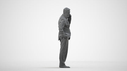 scanned 3D senior man business, photogrammetry people for Enscape and V-Ray, wireframe side view