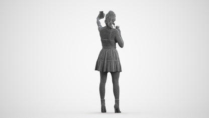 3D human model woman casual standing, photogrammetry scanned person for archviz, wireframe front view