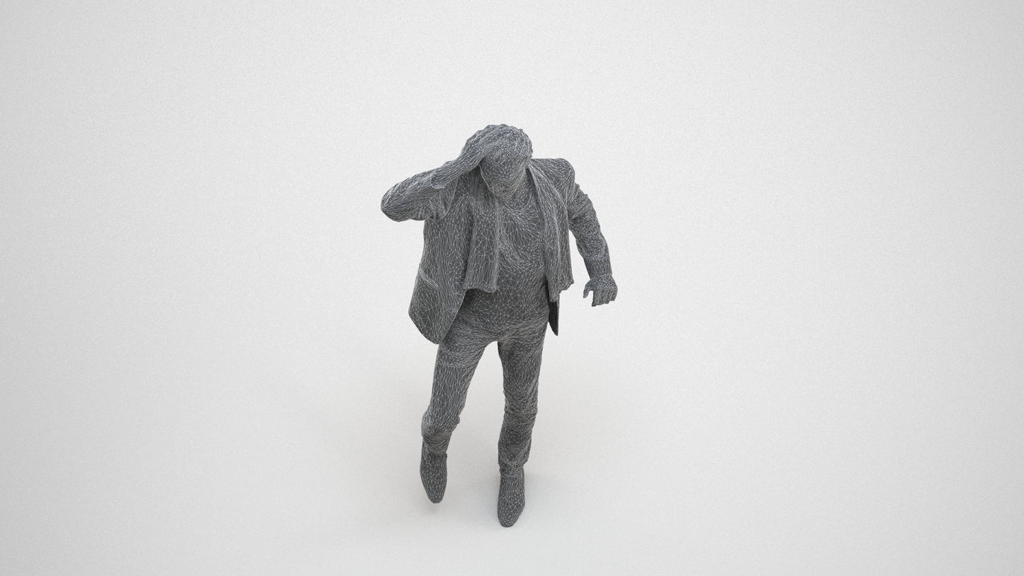 scanned 3D man business standing, photogrammetry people for Enscape and V-Ray, wireframe three-quarter view