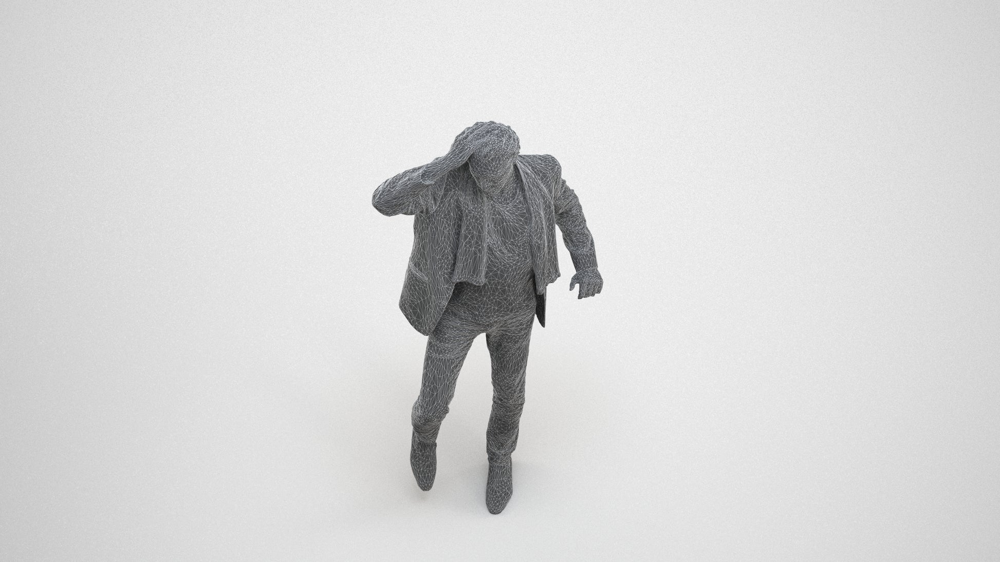 scanned 3D man business standing, photogrammetry people for Enscape and V-Ray, wireframe three-quarter view