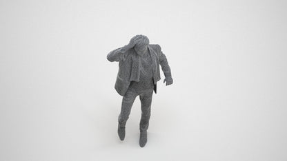 scanned 3D man business standing, photogrammetry people for Enscape and V-Ray, wireframe three-quarter view