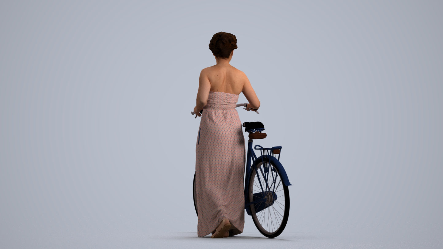 3D scanned woman cycling casual, photorealistic archviz people for Enscape and SketchUp, front view render