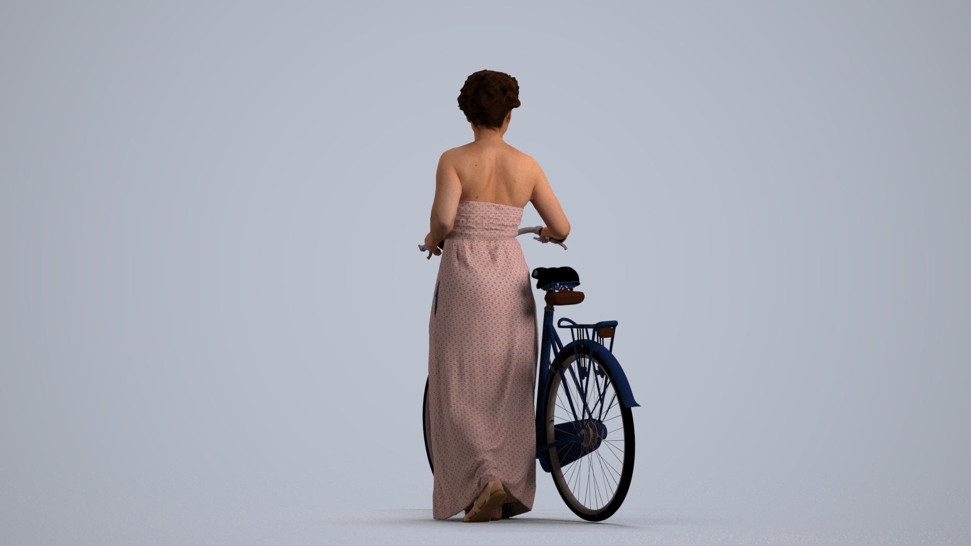 3D scanned woman cycling casual, photorealistic archviz people for Enscape and SketchUp, front view render
