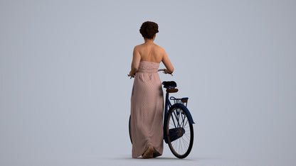 3D scanned woman cycling casual, photorealistic archviz people for Enscape and SketchUp, front view render