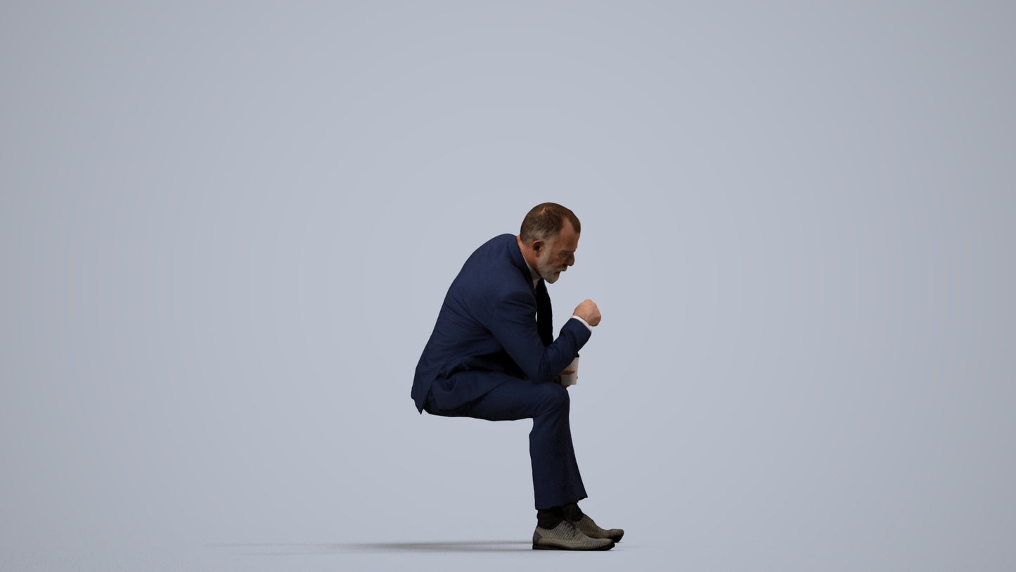 photogrammetry 3D senior man business, realistic human model archviz FBX, side view render