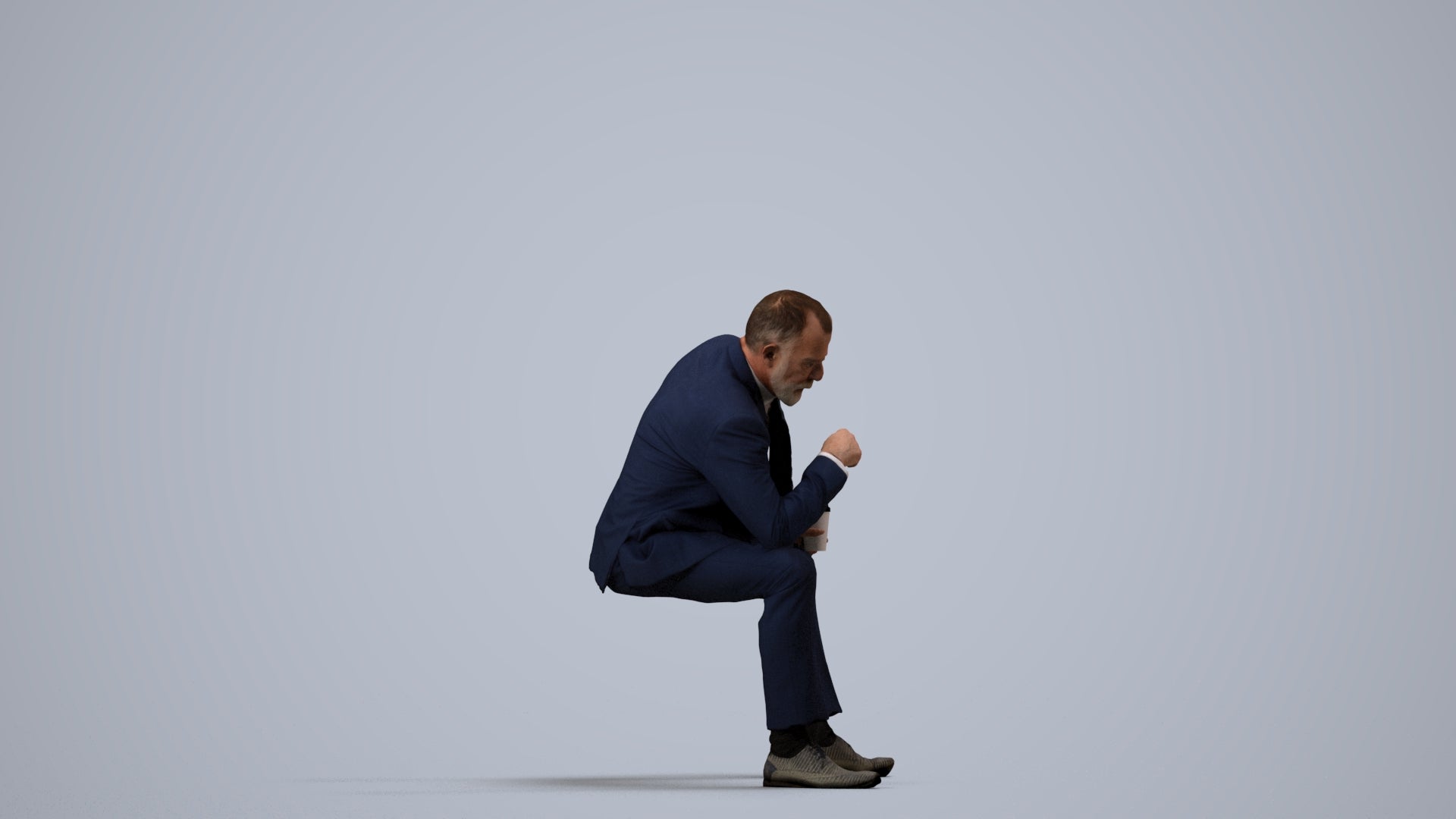 photogrammetry 3D senior man business, realistic human model archviz FBX, side view render