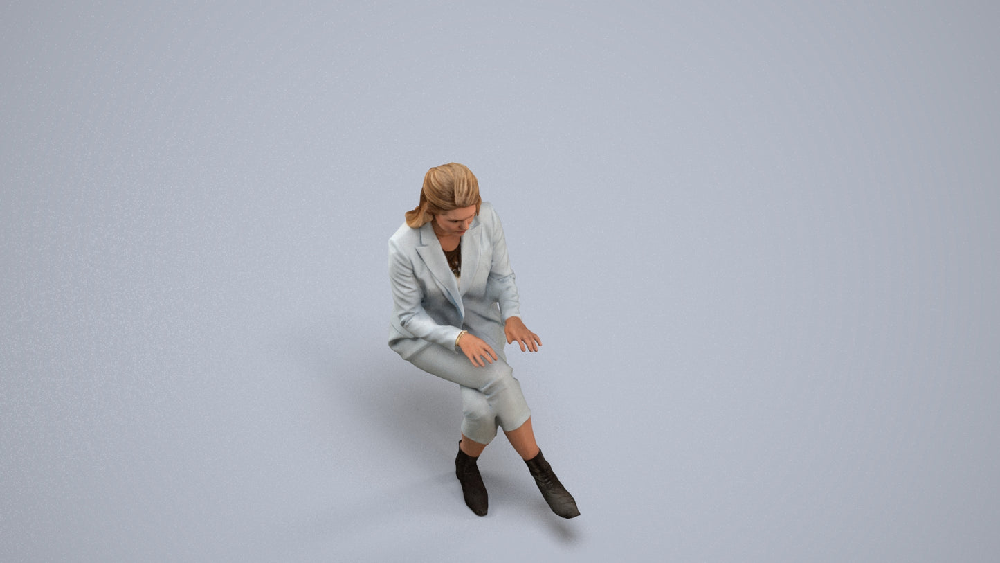 realistic 3D human woman business, archviz people FBX OBJ for Blender, back view render