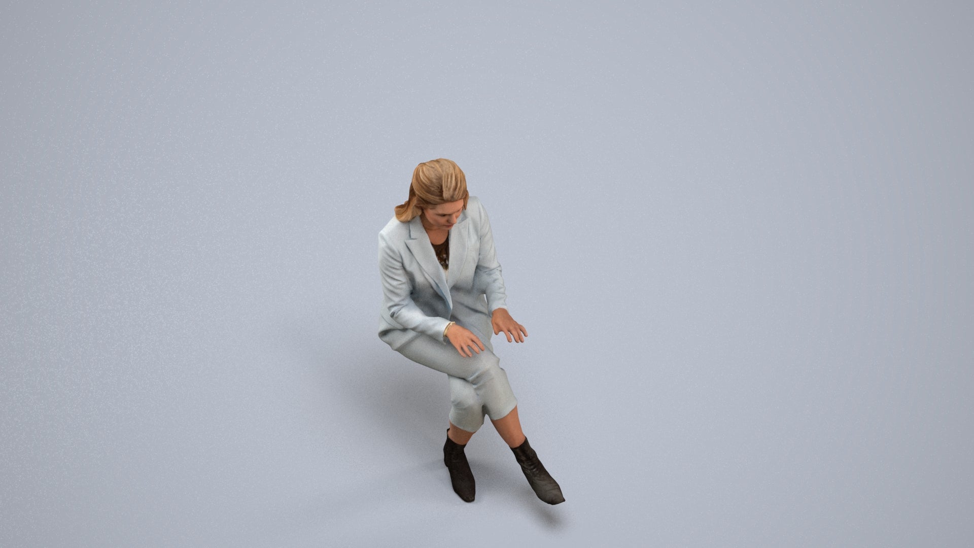 realistic 3D human woman business, archviz people FBX OBJ for Blender, back view render