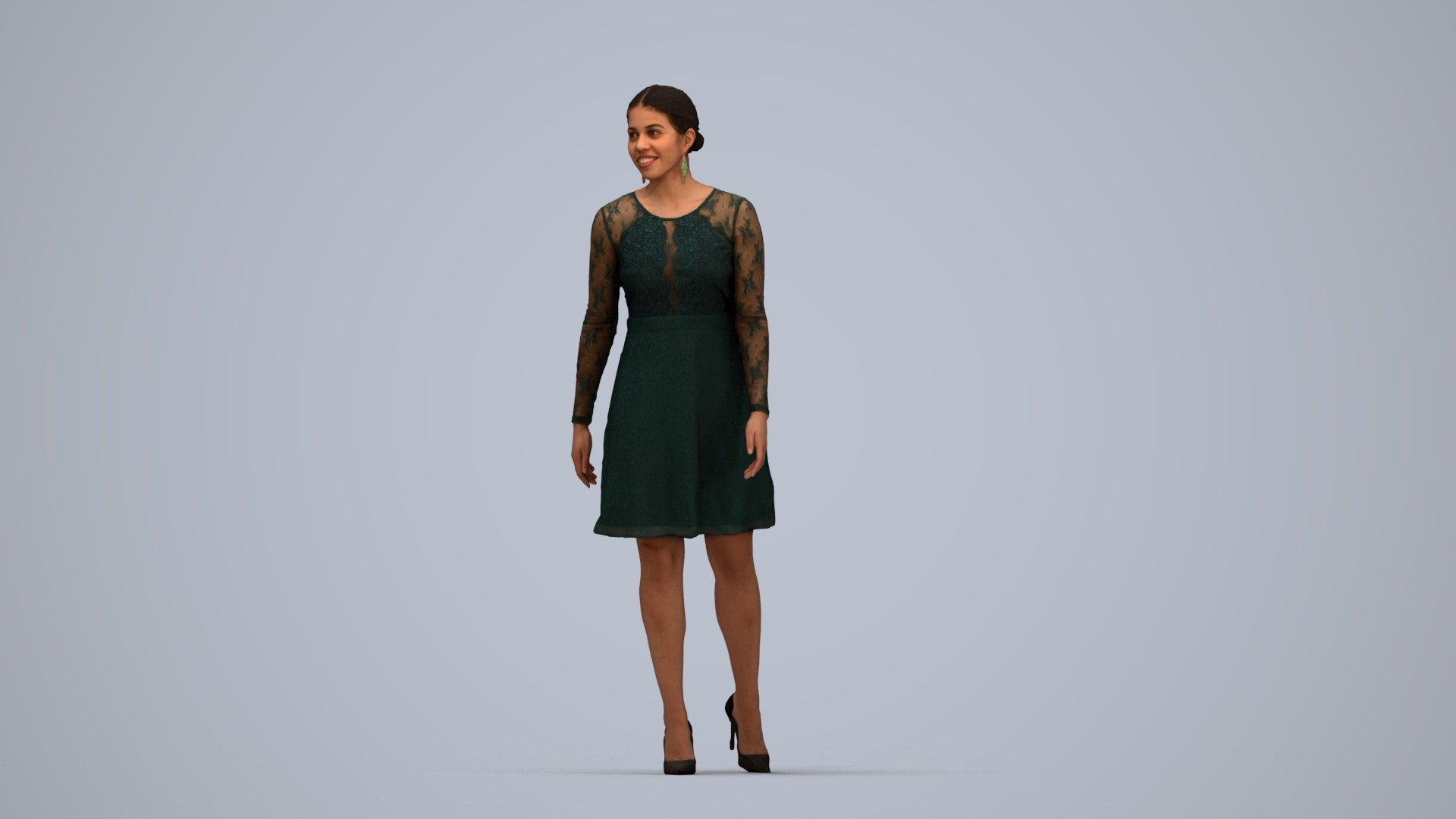 realistic 3D human woman formal formalaffairs, archviz people FBX OBJ for Blender, top-down view render