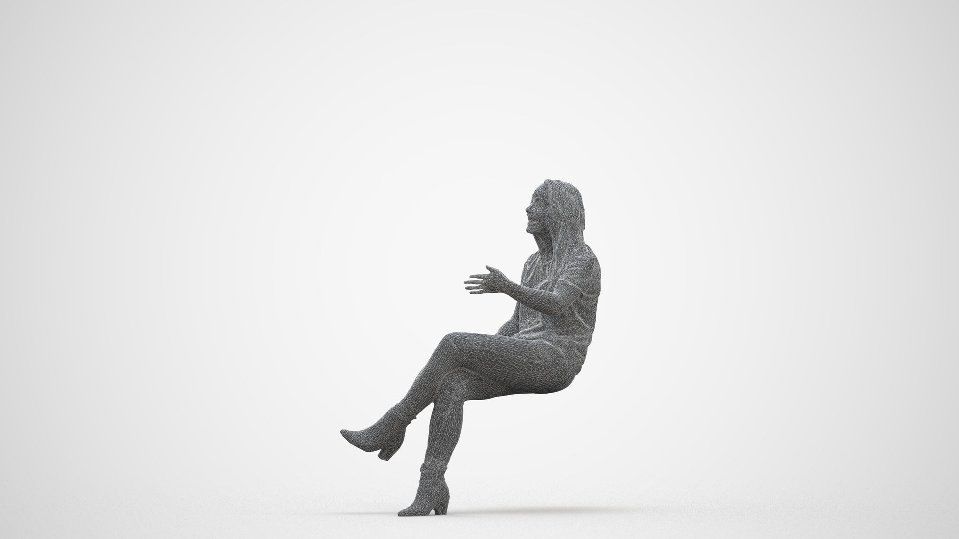 3D scanned woman sitting casual, photorealistic archviz people for Enscape and SketchUp, three-quarter front view render
