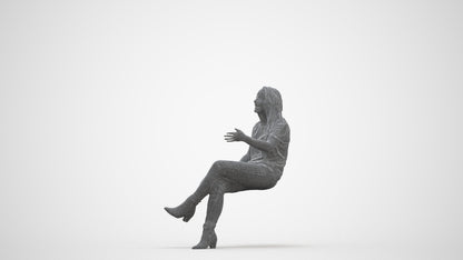 3D scanned woman sitting casual, photorealistic archviz people for Enscape and SketchUp, three-quarter front view render