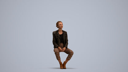 scanned 3D woman casual sitting, photogrammetry people for Enscape and V-Ray, standing pose render