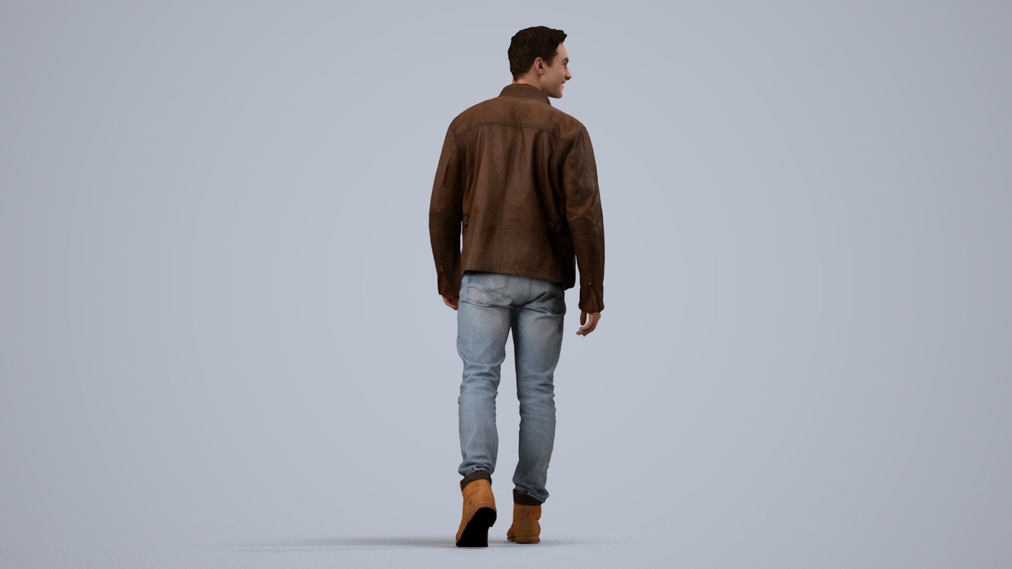 realistic 3D human man casual walking, archviz people FBX OBJ for Blender, side view render