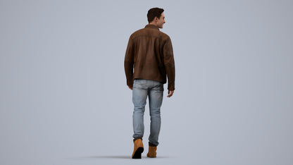 realistic 3D human man casual walking, archviz people FBX OBJ for Blender, side view render