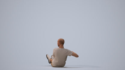 3D scanned man sitting casual, photorealistic archviz people for Enscape and SketchUp, three-quarter view render