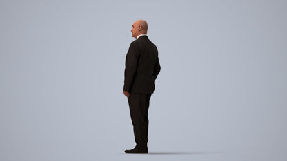 photogrammetry 3D senior man business, realistic human model archviz FBX, three-quarter view render