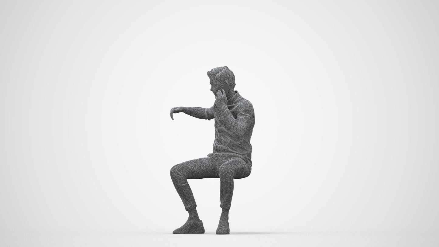 realistic 3D human man casual sitting, archviz people FBX OBJ for Blender, wireframe back view