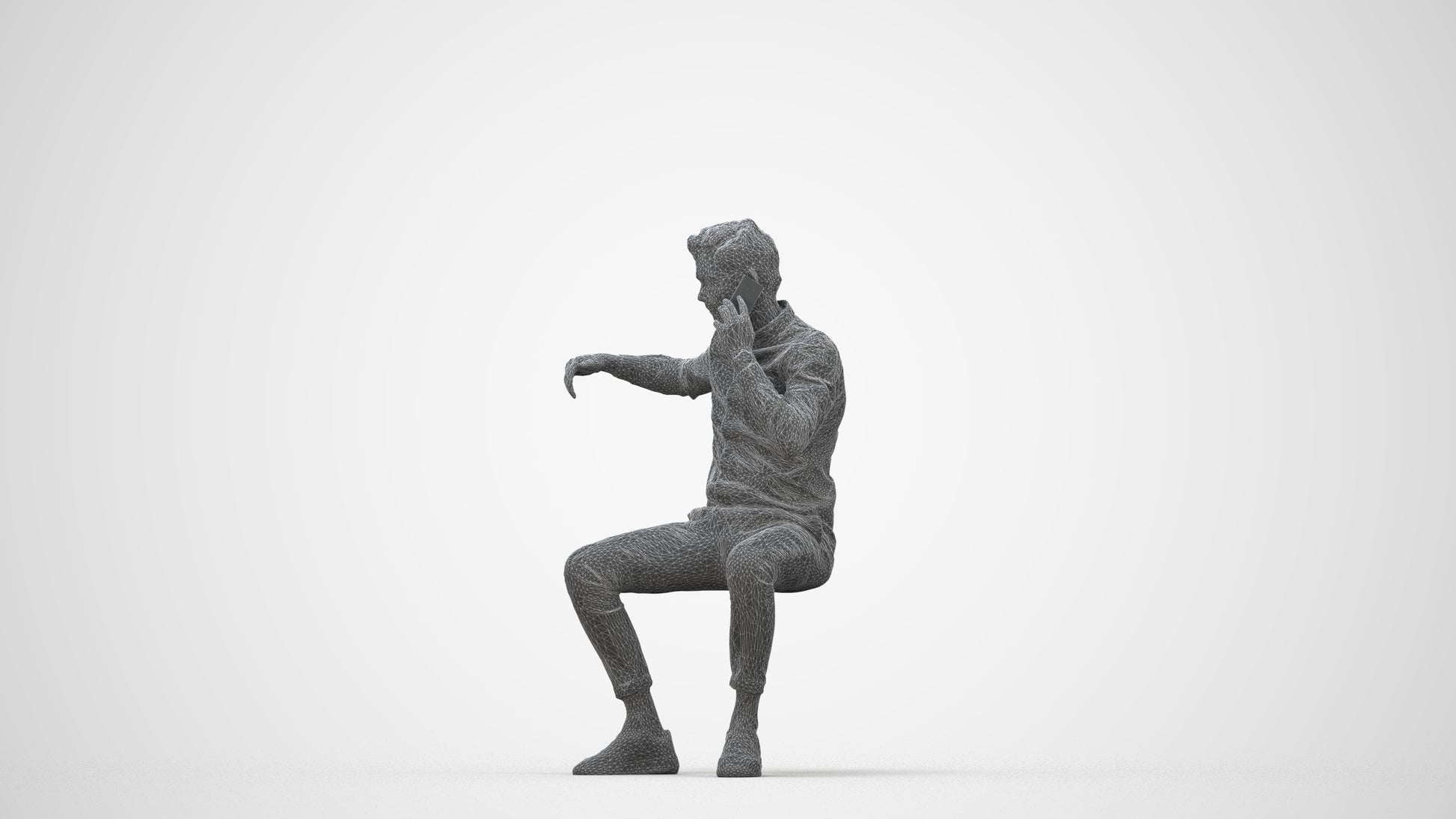 realistic 3D human man casual sitting, archviz people FBX OBJ for Blender, wireframe back view
