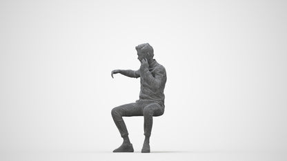 realistic 3D human man casual sitting, archviz people FBX OBJ for Blender, wireframe back view