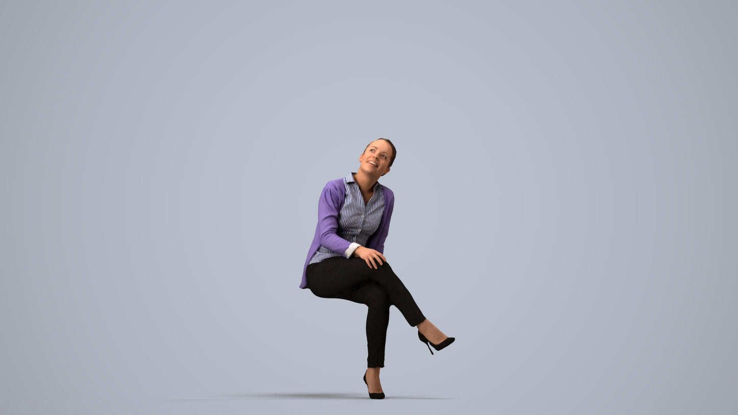 scanned 3D woman business sitting, photogrammetry people for Enscape and V-Ray, side view render