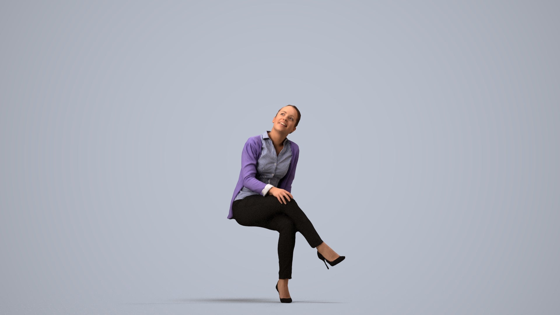 scanned 3D woman business sitting, photogrammetry people for Enscape and V-Ray, side view render
