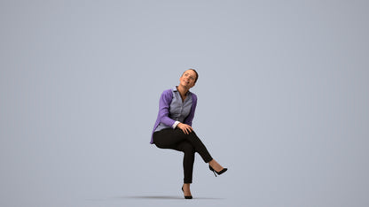 scanned 3D woman business sitting, photogrammetry people for Enscape and V-Ray, side view render