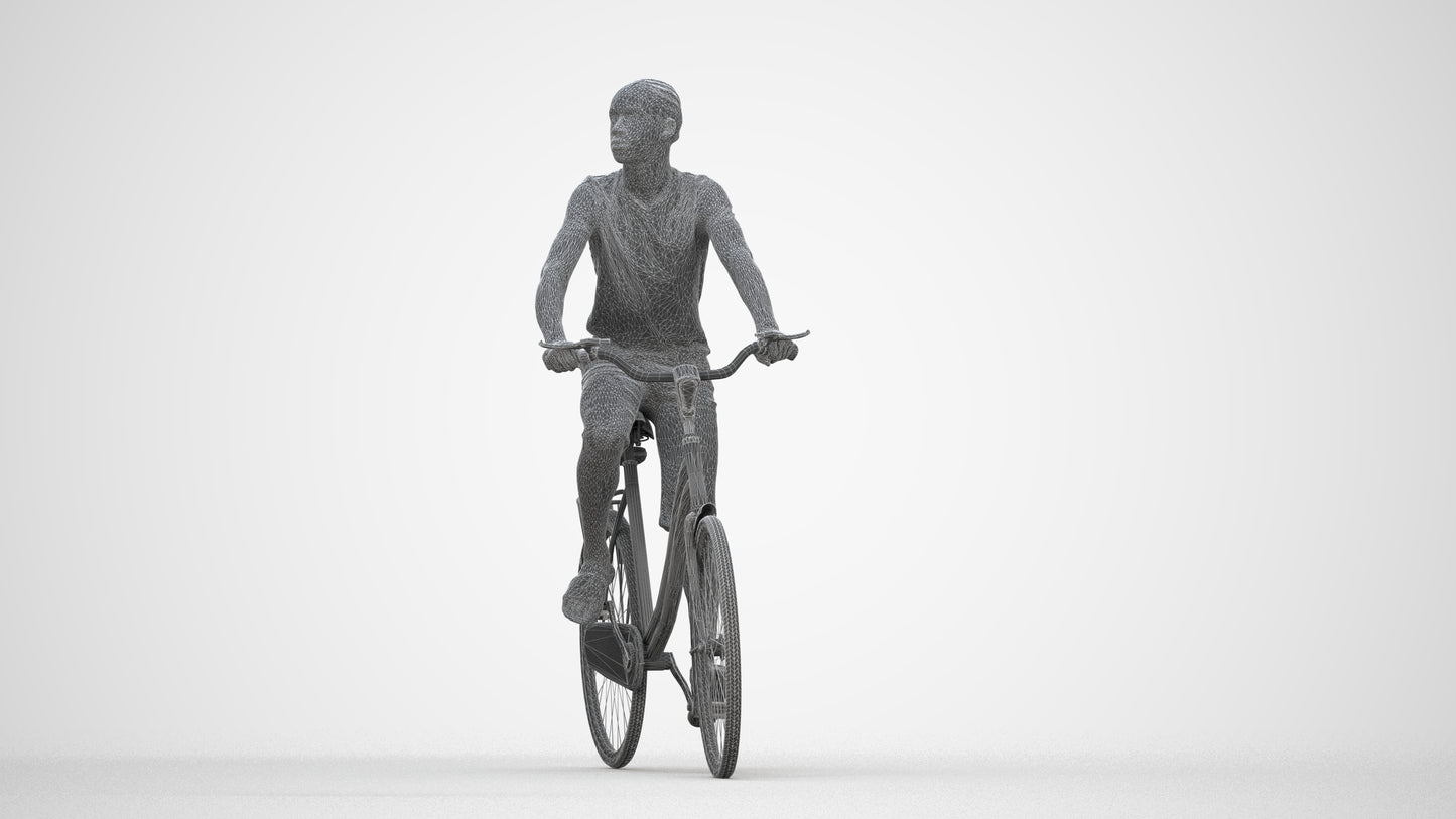 scanned 3D boy casual cycling, photogrammetry people for Enscape and V-Ray, wireframe back view