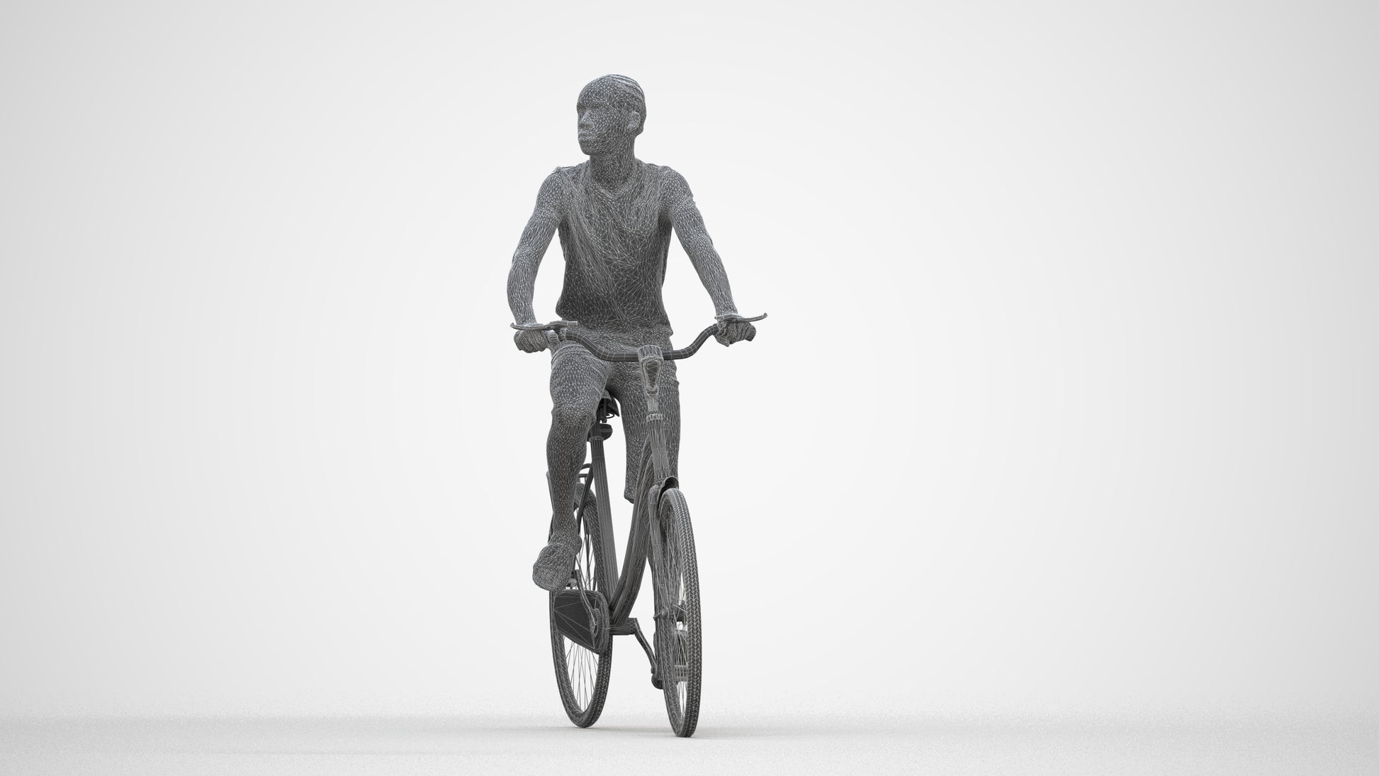 scanned 3D boy casual cycling, photogrammetry people for Enscape and V-Ray, wireframe back view