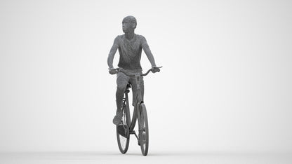 scanned 3D boy casual cycling, photogrammetry people for Enscape and V-Ray, wireframe back view