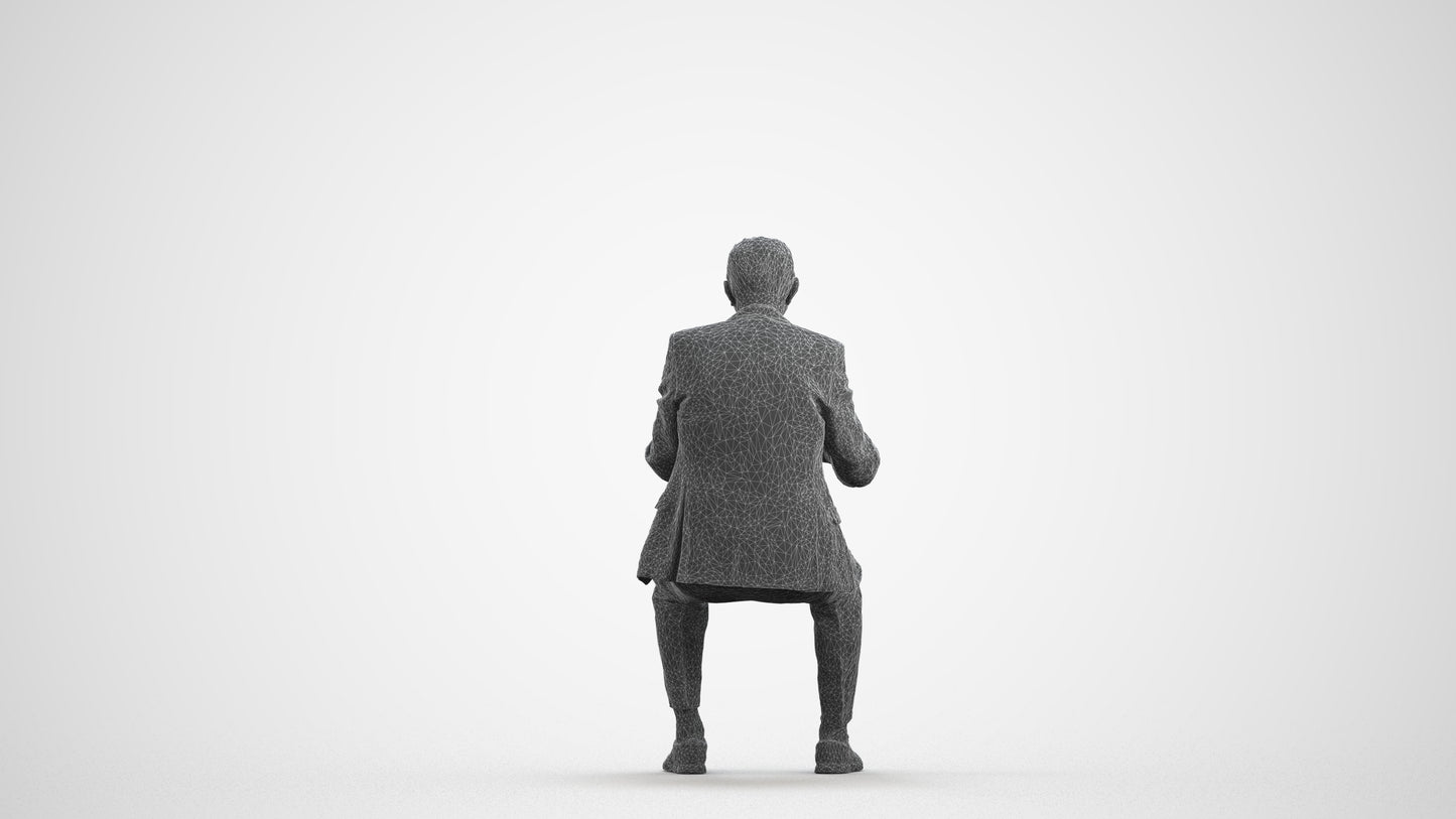 photogrammetry 3D senior man business driving, realistic human model archviz FBX, wireframe front view