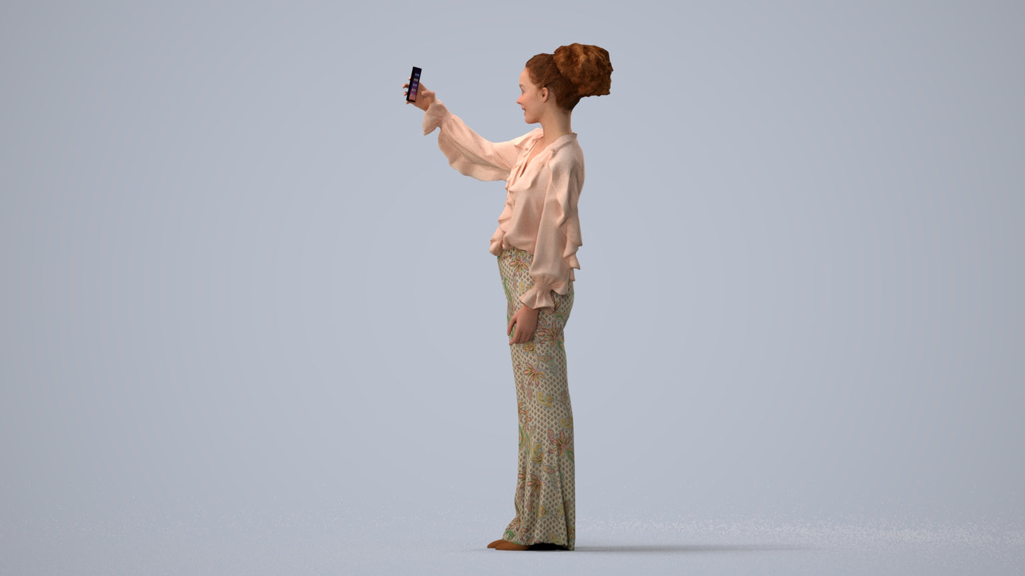 photogrammetry 3D woman casual standing, realistic human model archviz FBX, three-quarter view render