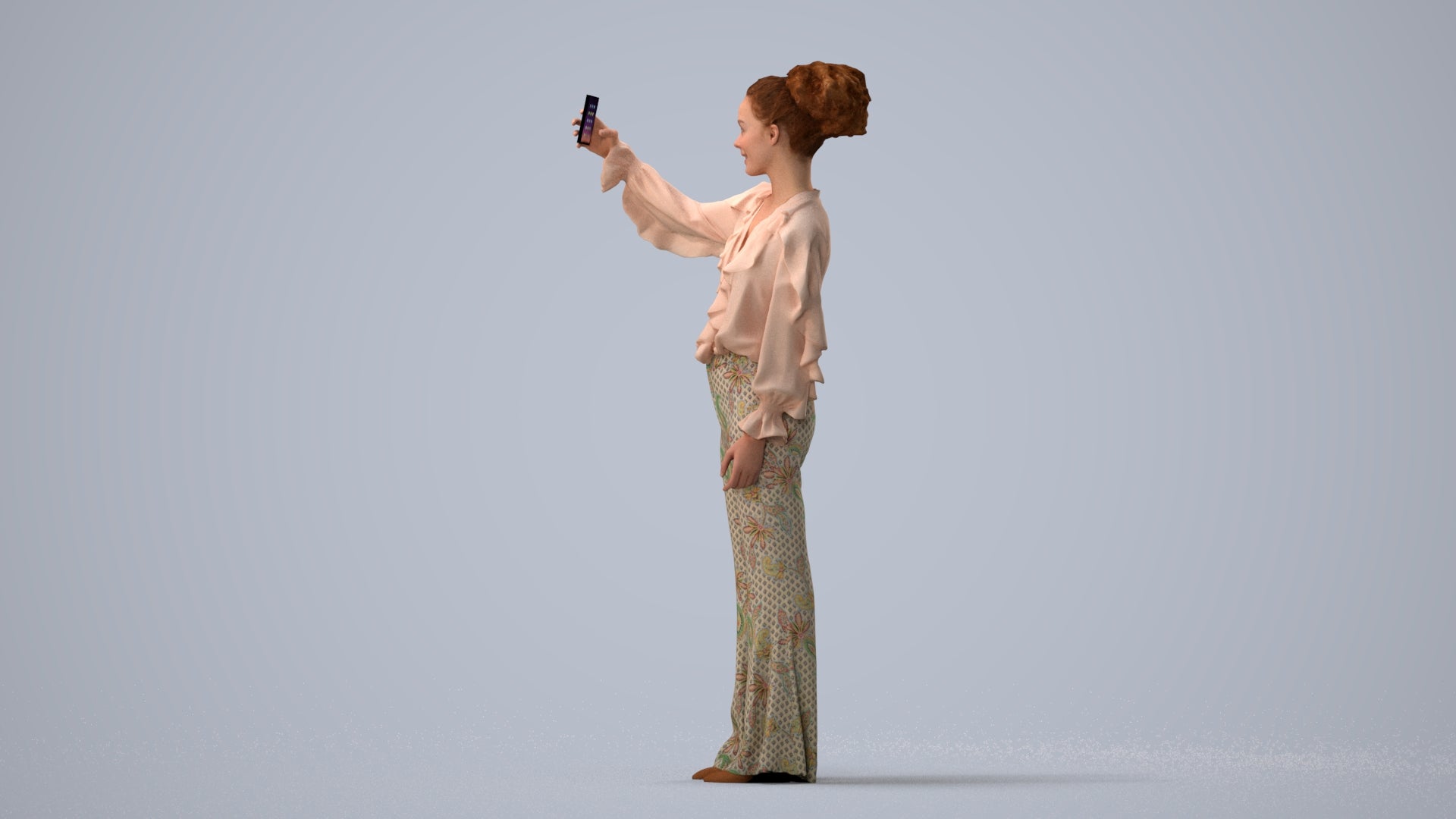 photogrammetry 3D woman casual standing, realistic human model archviz FBX, three-quarter view render
