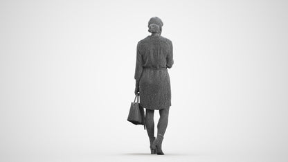 realistic 3D woman casual walking, scanned archviz people for Blender and 3ds Max, wireframe front view