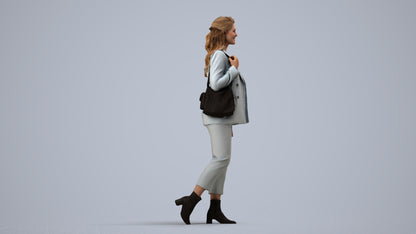 3D people model woman business walking, scanned human for 3ds Max rendering, side view render