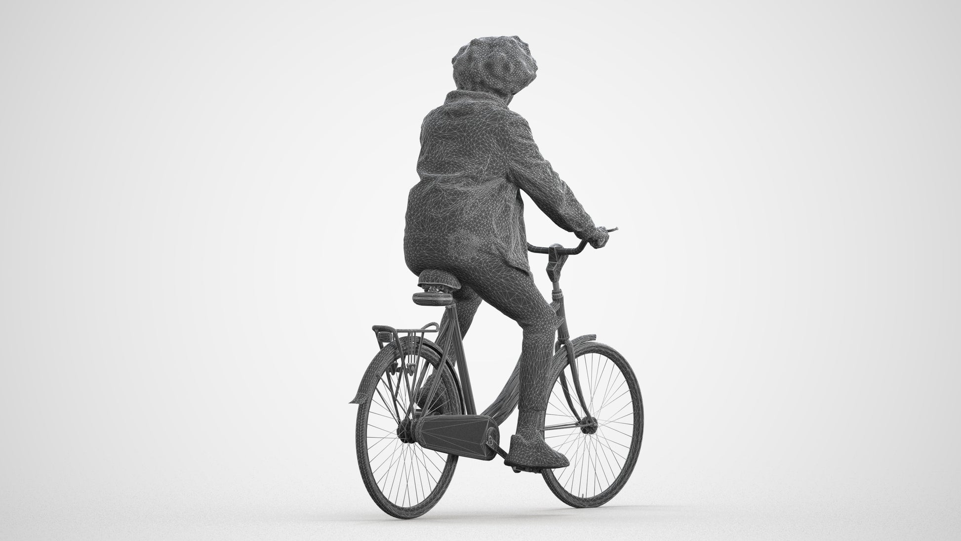 realistic 3D man casual cycling, scanned archviz people for Blender and 3ds Max, wireframe front view